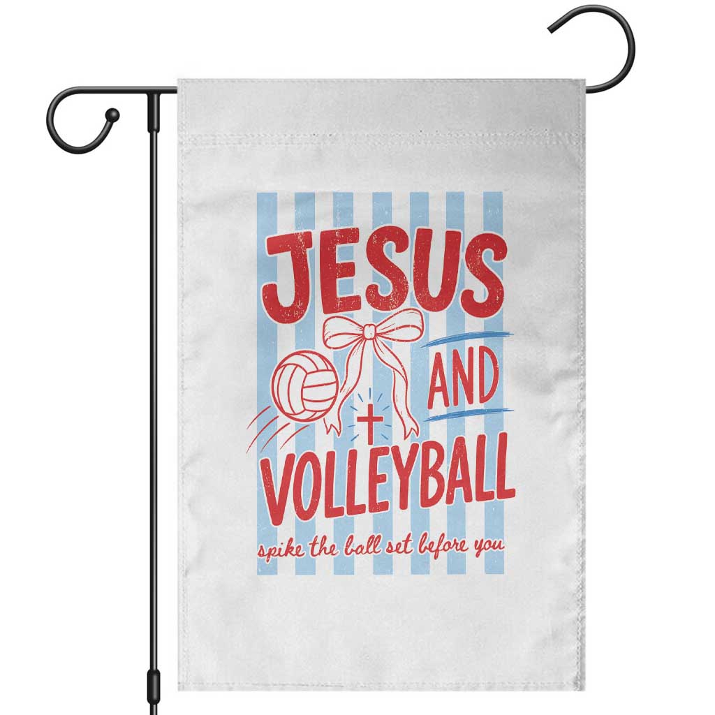 Jesus And Volleyball Spike The Ball Set Before You Garden Flag Christian Sports Bow Coquette