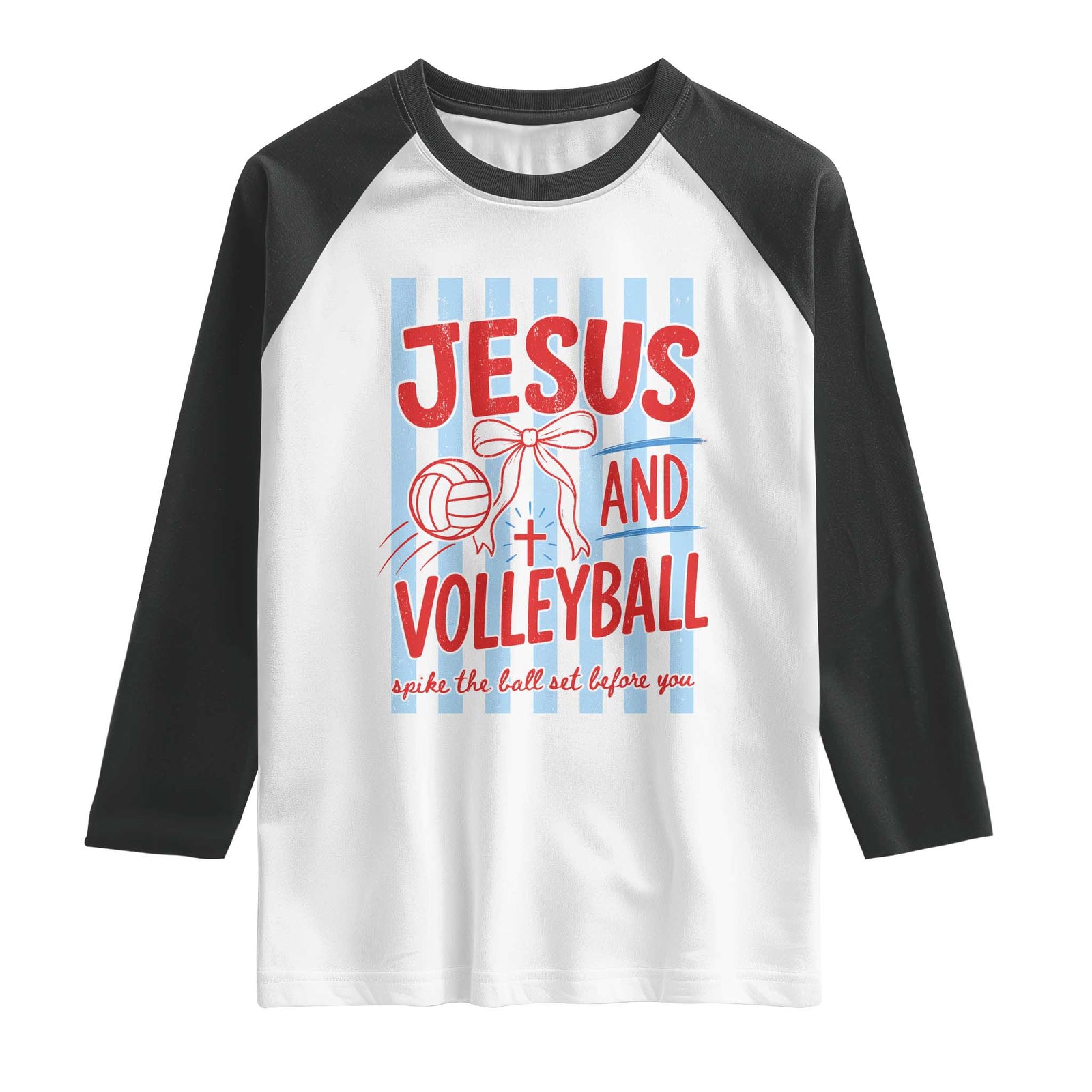 Jesus And Volleyball Spike The Ball Set Before You Raglan Shirt Christian Sports Bow Coquette