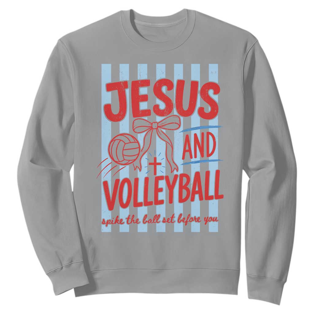 Jesus And Volleyball Spike The Ball Set Before You Sweatshirt Christian Sports Bow Coquette