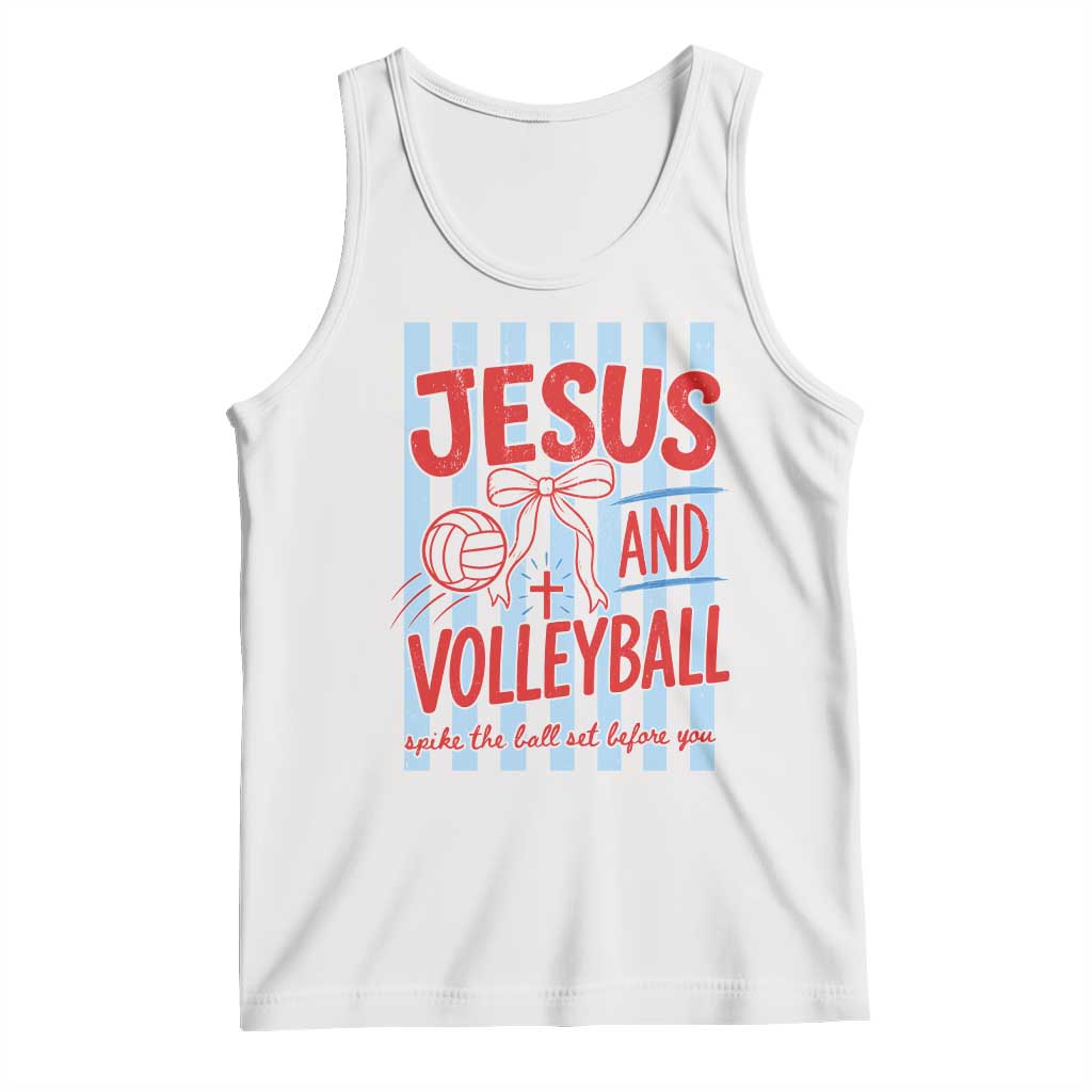 Jesus And Volleyball Spike The Ball Set Before You Tank Top Christian Sports Bow Coquette