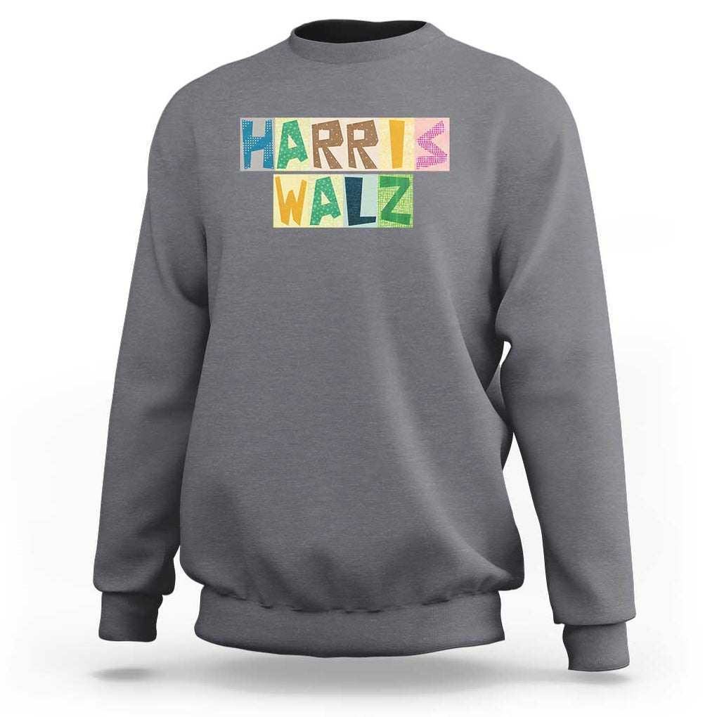 Harris Walz Supporter Sweatshirt Colorful Quilted Paper Pattern US Presidential Election TS11 Charcoal Print Your Wear