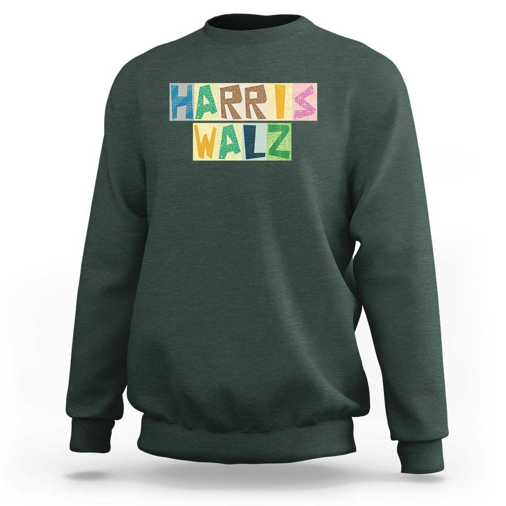 Harris Walz Supporter Sweatshirt Colorful Quilted Paper Pattern US Presidential Election TS11 Dark Forest Green Print Your Wear