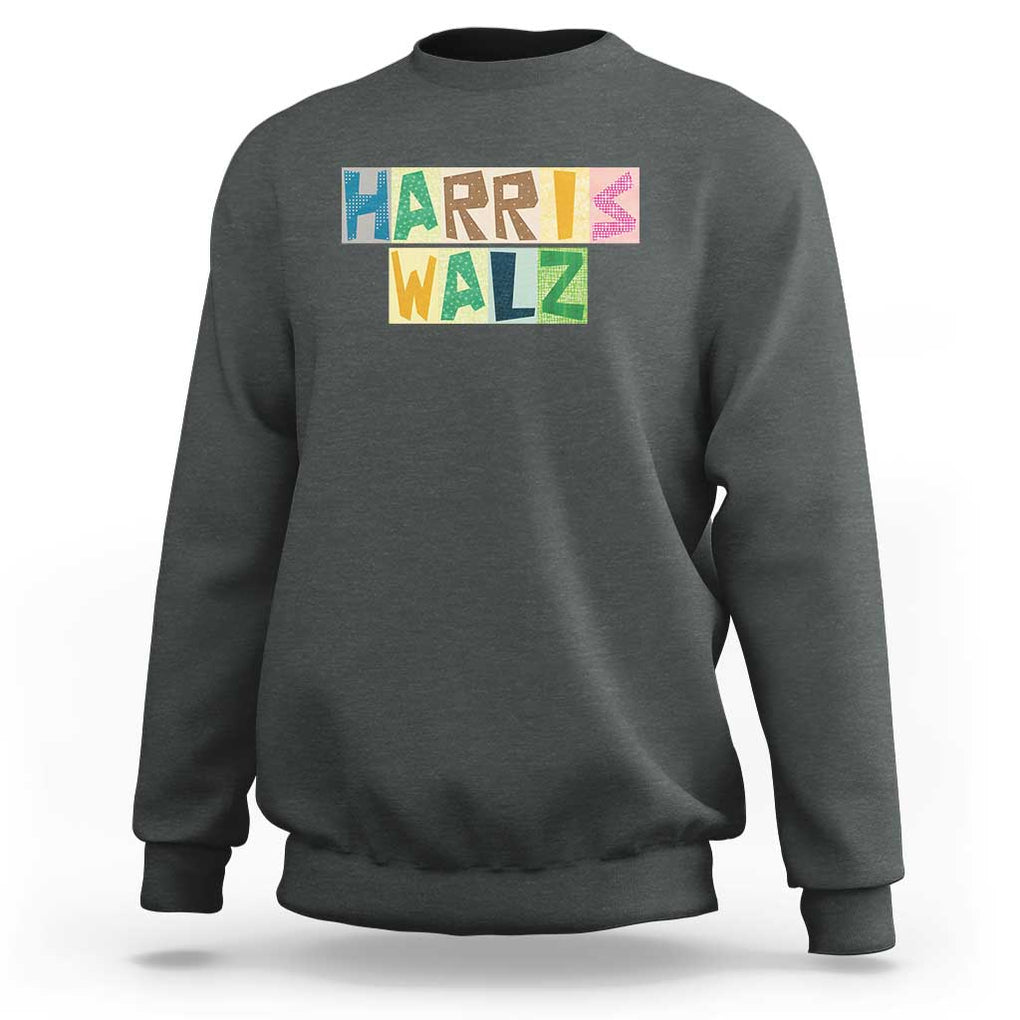 Harris Walz Supporter Sweatshirt Colorful Quilted Paper Pattern US Presidential Election TS11 Dark Heather Print Your Wear