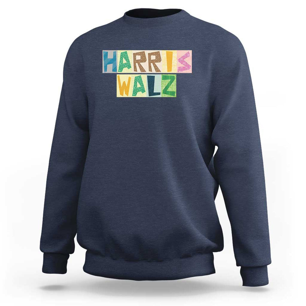 Harris Walz Supporter Sweatshirt Colorful Quilted Paper Pattern US Presidential Election TS11 Navy Print Your Wear