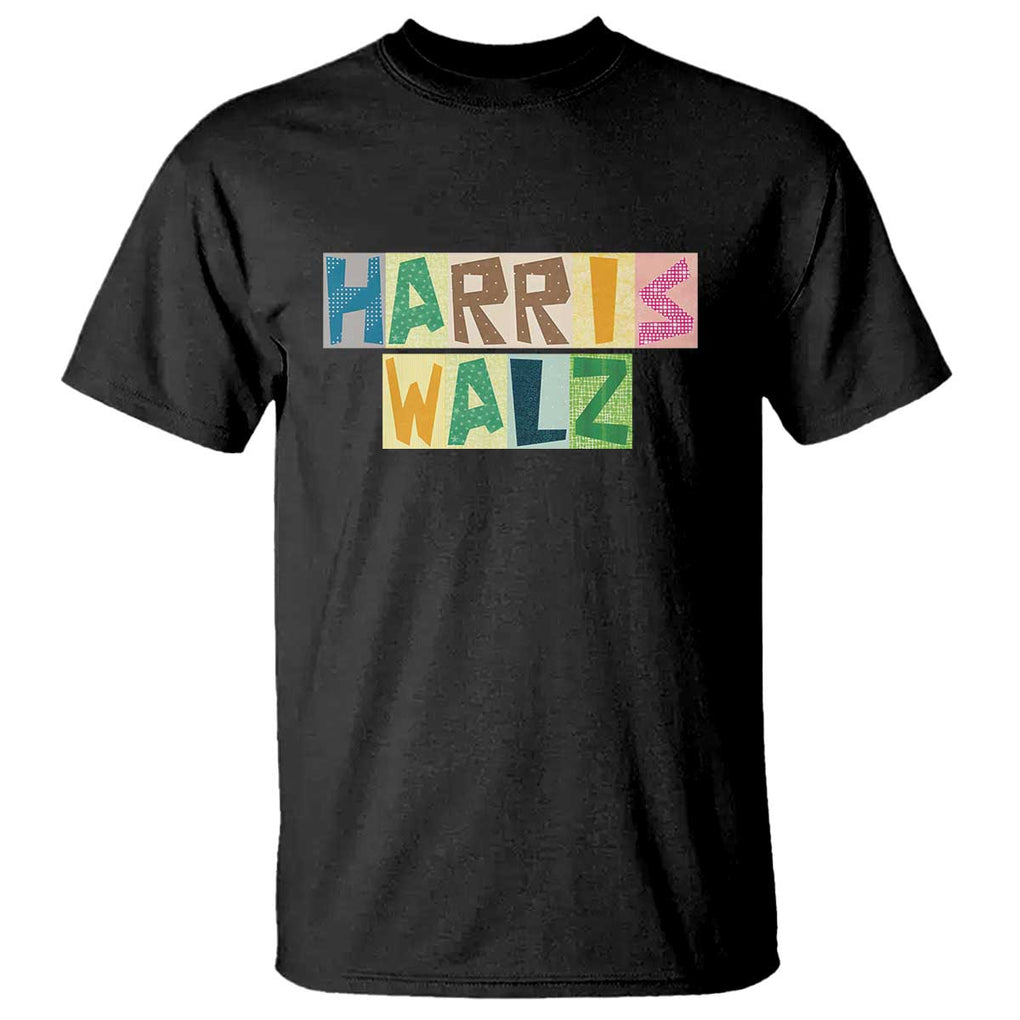 Harris Walz Supporter T Shirt Colorful Quilted Paper Pattern US Presidential Election TS11 Black Print Your Wear