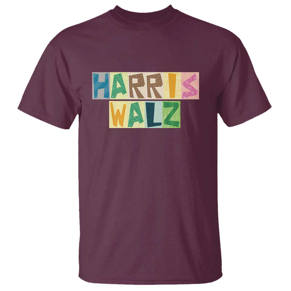 Harris Walz Supporter T Shirt Colorful Quilted Paper Pattern US Presidential Election TS11 Maroon Print Your Wear