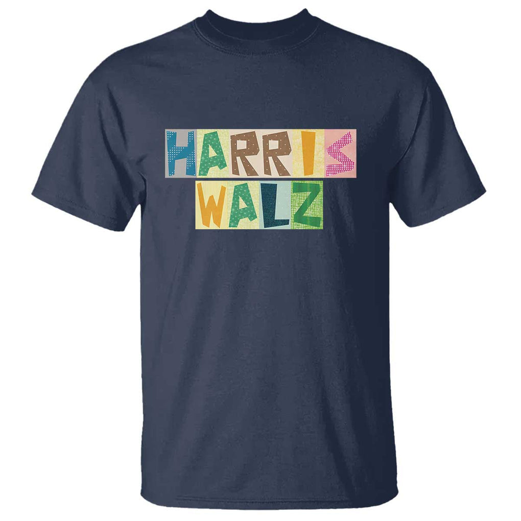 Harris Walz Supporter T Shirt Colorful Quilted Paper Pattern US Presidential Election TS11 Navy Print Your Wear
