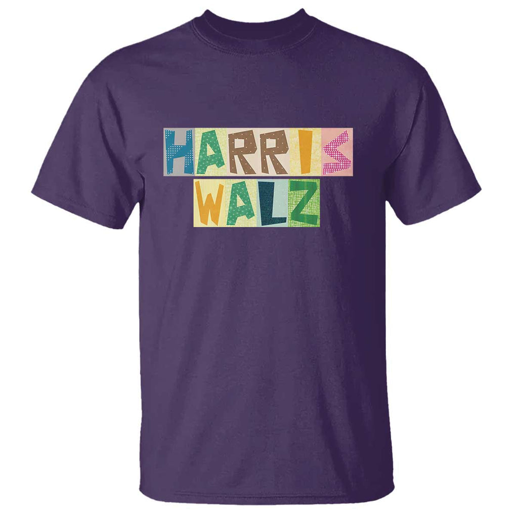 Harris Walz Supporter T Shirt Colorful Quilted Paper Pattern US Presidential Election TS11 Purple Print Your Wear