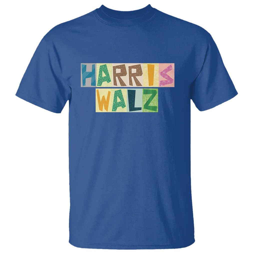 Harris Walz Supporter T Shirt Colorful Quilted Paper Pattern US Presidential Election TS11 Royal Blue Print Your Wear