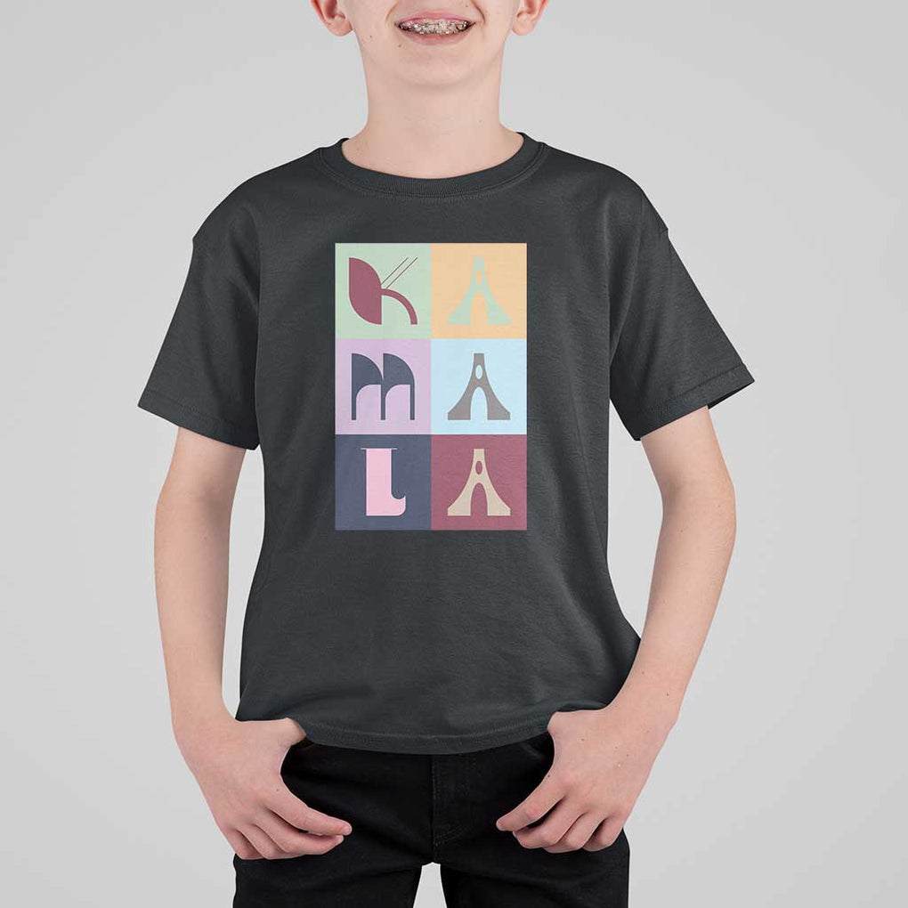 Harris Supporter T Shirt For Kid Kamala 2024 US Presidential Election Colorful Brutalism Typography TS11 Black Print Your Wear