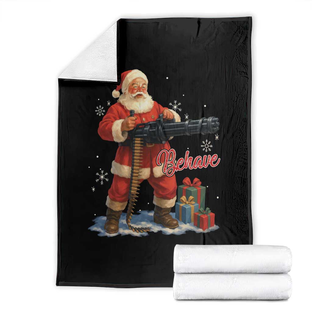 Christmas Santa Machine Gun Throw Blanket Behave Xmas Gun Lover TS11 Black Print Your Wear