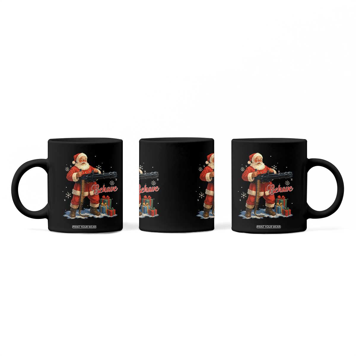 Christmas Santa Machine Gun Coffee Mug Behave Xmas Gun Lover TS11 Print Your Wear