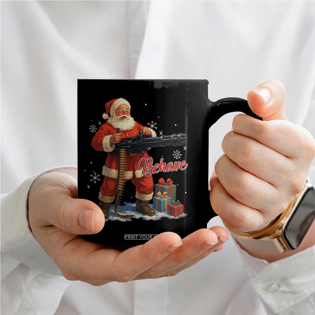 Christmas Santa Machine Gun Coffee Mug Behave Xmas Gun Lover TS11 Print Your Wear