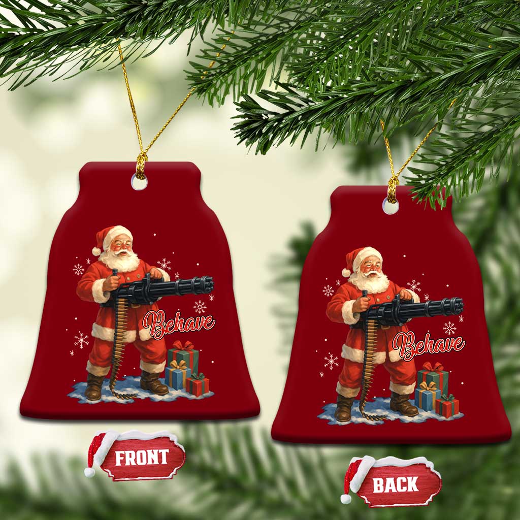 Christmas Santa Machine Gun Ceramic Ornament Behave Xmas Gun Lover TS11 Print Your Wear