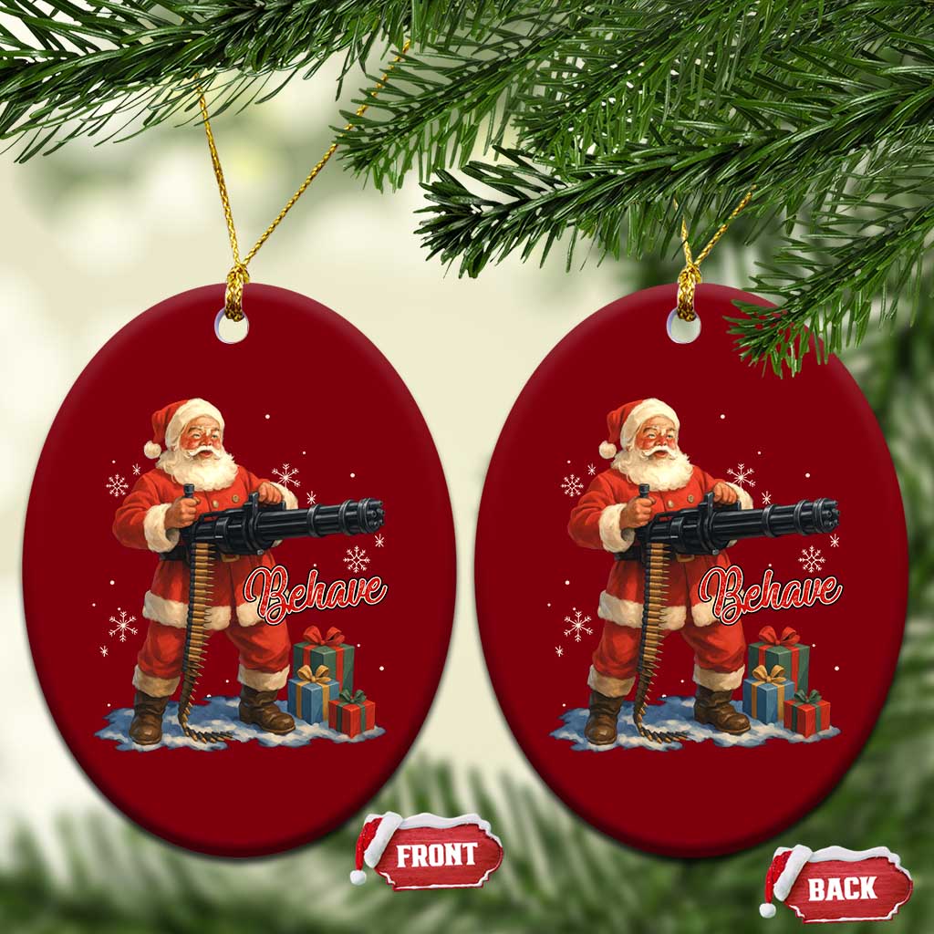 Christmas Santa Machine Gun Ceramic Ornament Behave Xmas Gun Lover TS11 Print Your Wear