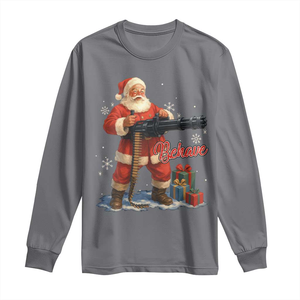 Christmas Santa Machine Gun Long Sleeve Shirt Behave Xmas Gun Lover TS11 Charcoal Print Your Wear
