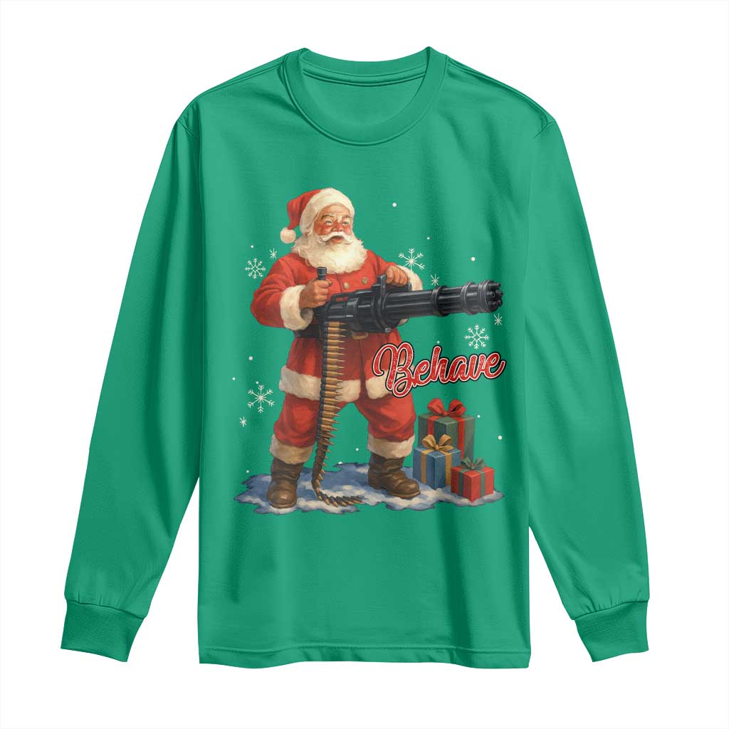 Christmas Santa Machine Gun Long Sleeve Shirt Behave Xmas Gun Lover TS11 Irish Green Print Your Wear
