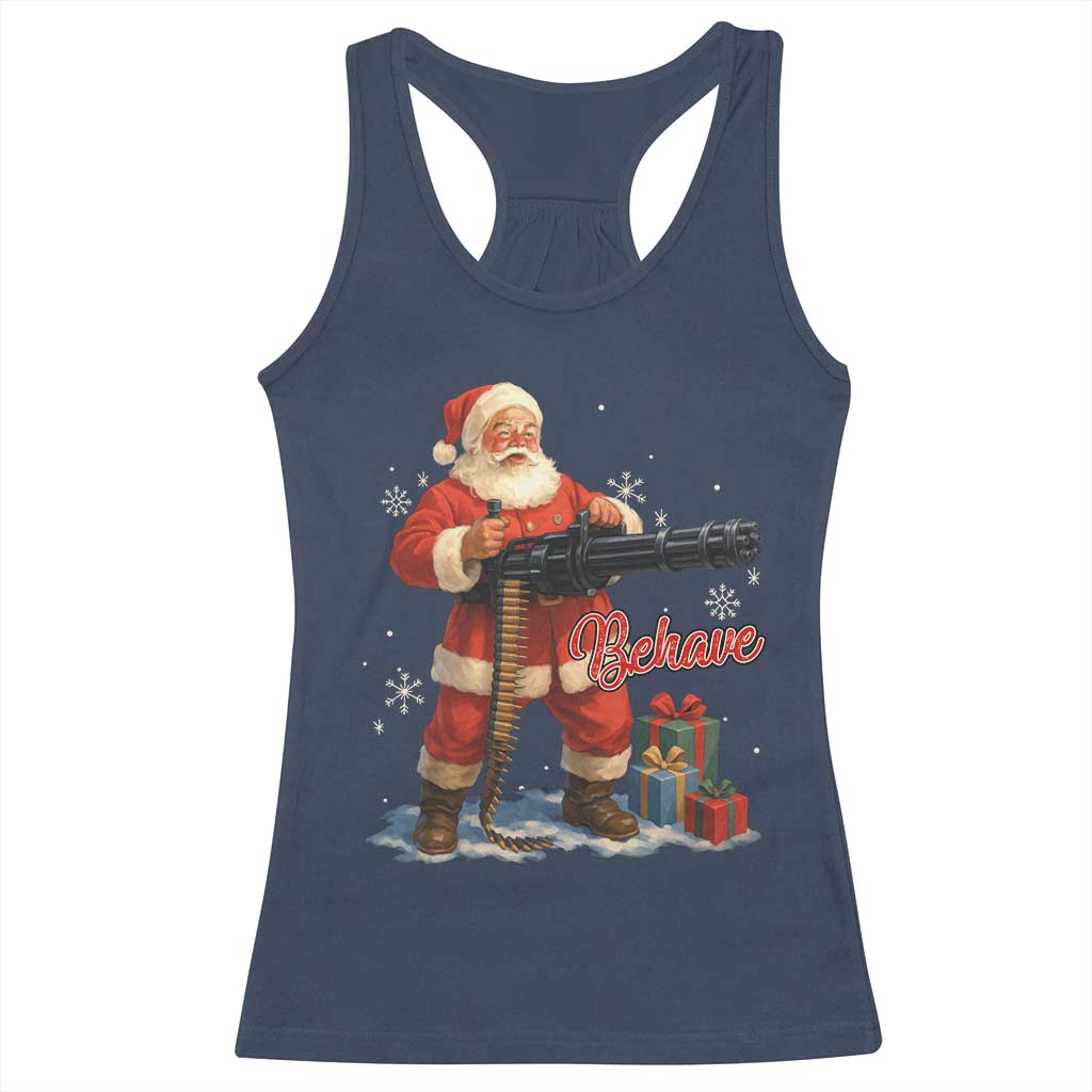 Christmas Santa Machine Gun Racerback Tank Top Behave Xmas Gun Lover TS11 Navy Print Your Wear