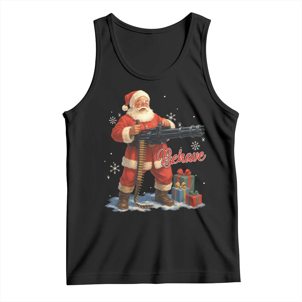 Christmas Santa Machine Gun Tank Top Behave Xmas Gun Lover TS11 Black Print Your Wear