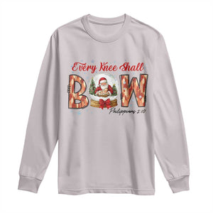 Every Knee Shall Bow Long Sleeve Shirt Santa Christmas Nativity Scene Bible Verse TS11 Ice Gray Print Your Wear