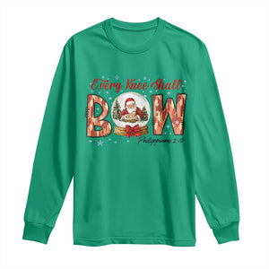 Every Knee Shall Bow Long Sleeve Shirt Santa Christmas Nativity Scene Bible Verse TS11 Irish Green Print Your Wear