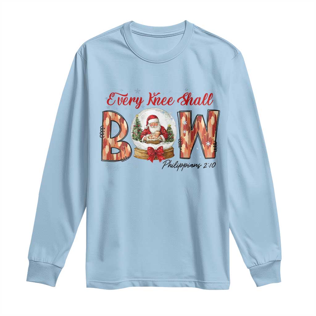 Every Knee Shall Bow Long Sleeve Shirt Santa Christmas Nativity Scene Bible Verse TS11 Light Blue Print Your Wear
