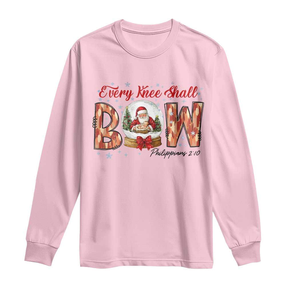 Every Knee Shall Bow Long Sleeve Shirt Santa Christmas Nativity Scene Bible Verse TS11 Light Pink Print Your Wear