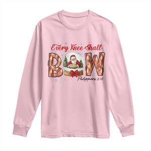 Every Knee Shall Bow Long Sleeve Shirt Santa Christmas Nativity Scene Bible Verse TS11 Light Pink Print Your Wear
