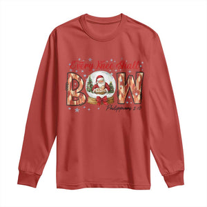 Every Knee Shall Bow Long Sleeve Shirt Santa Christmas Nativity Scene Bible Verse TS11 Red Print Your Wear