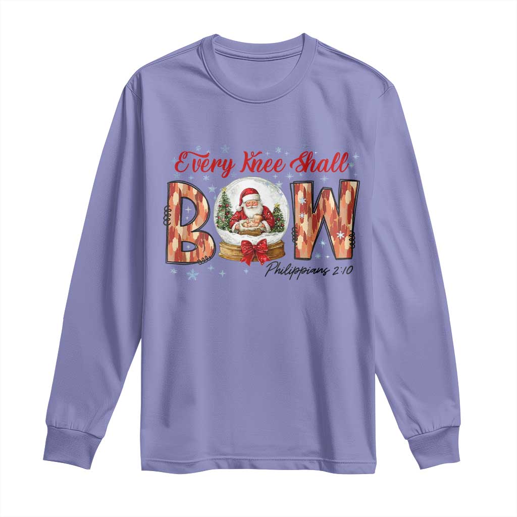 Every Knee Shall Bow Long Sleeve Shirt Santa Christmas Nativity Scene Bible Verse TS11 Violet Print Your Wear