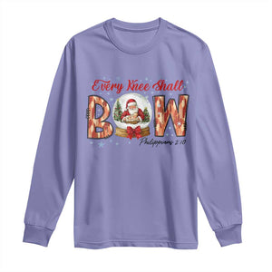 Every Knee Shall Bow Long Sleeve Shirt Santa Christmas Nativity Scene Bible Verse TS11 Violet Print Your Wear