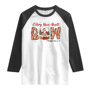 Every Knee Shall Bow Raglan Shirt Santa Christmas Nativity Scene Bible Verse TS11 White Black Print Your Wear