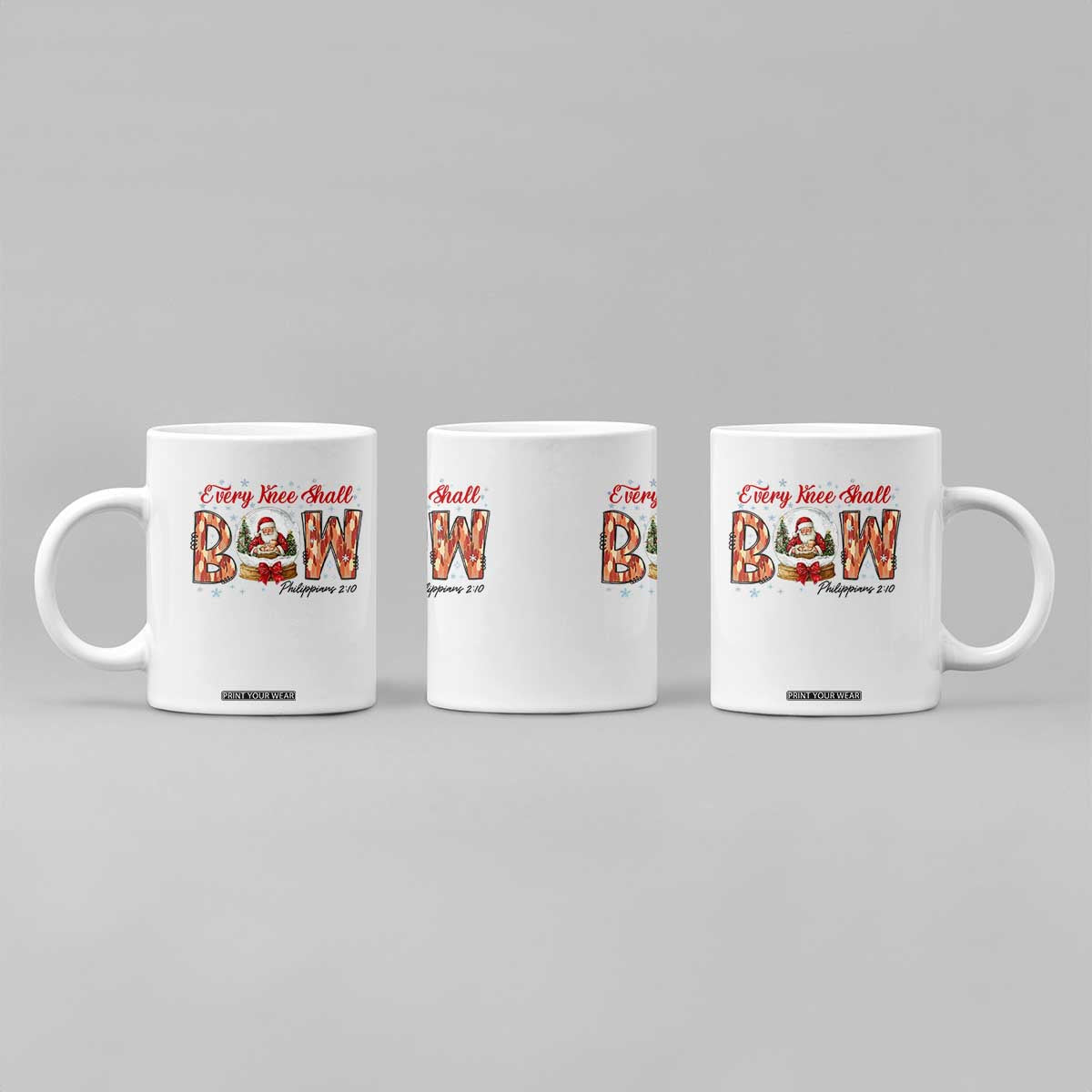 Every Knee Shall Bow Coffee Mug Santa Christmas Nativity Scene Bible Verse TS11 Print Your Wear