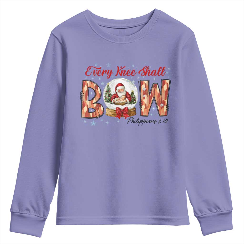 Every Knee Shall Bow Youth Sweatshirt Santa Christmas Nativity Scene Bible Verse TS11 Violet Print Your Wear