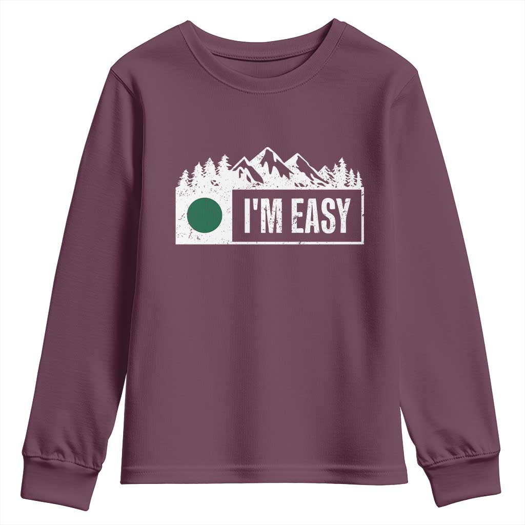 Funny Snowboard Ski Youth Sweatshirt I'm Easy Mountain Sign Retro Vintage TS11 Maroon Print Your Wear