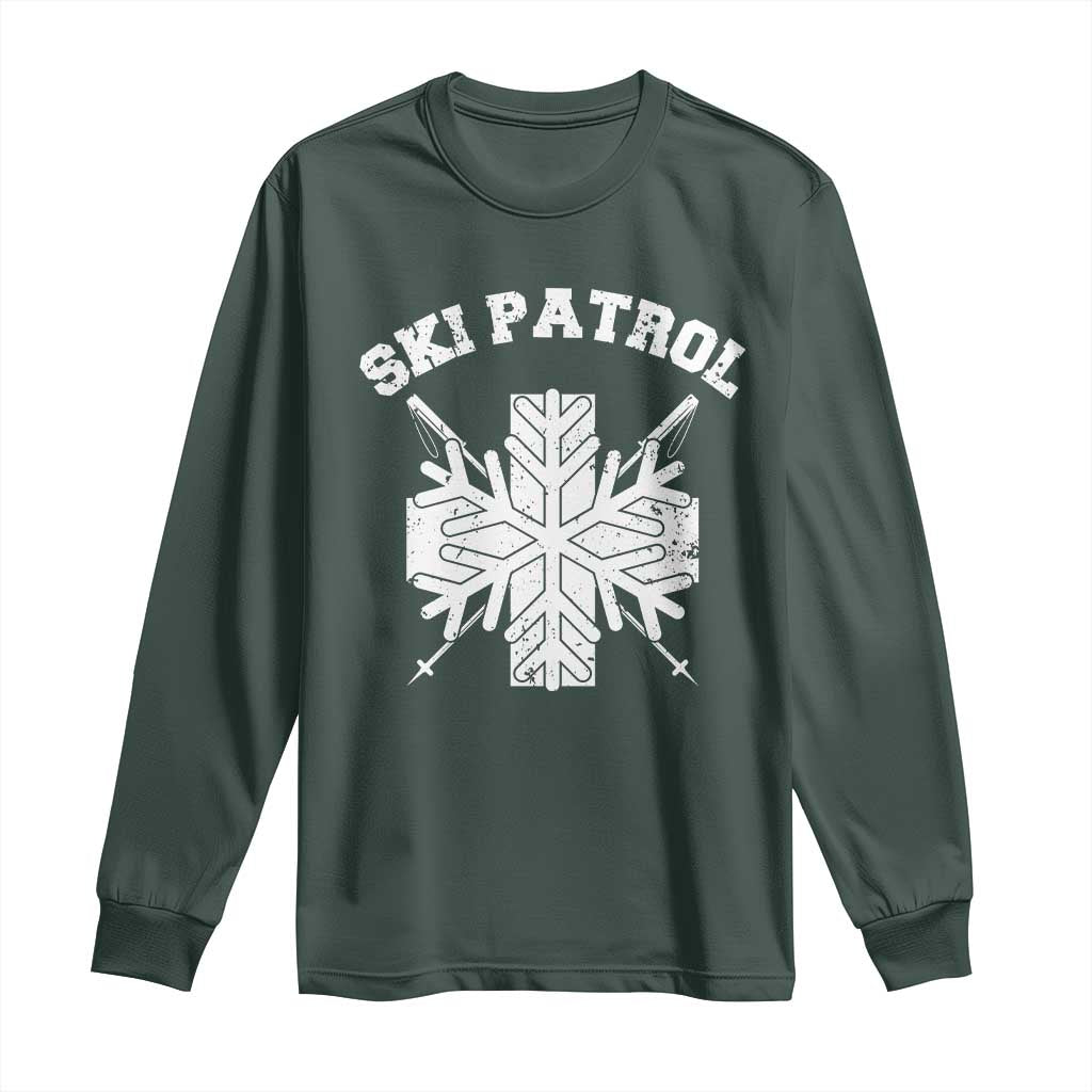 Ski Patrol Long Sleeve Shirt Mountain Rescue Winter Slopes Skiing Snowboarding TS11 Dark Forest Green Print Your Wear