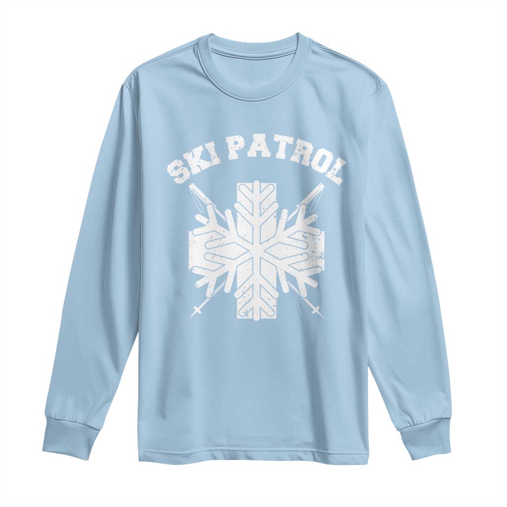 Ski Patrol Long Sleeve Shirt Mountain Rescue Winter Slopes Skiing Snowboarding TS11 Light Blue Print Your Wear