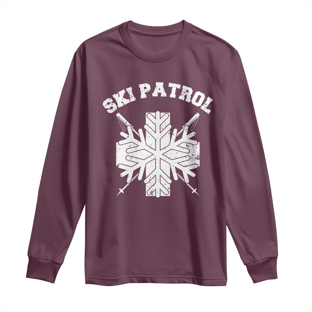 Ski Patrol Long Sleeve Shirt Mountain Rescue Winter Slopes Skiing Snowboarding TS11 Maroon Print Your Wear