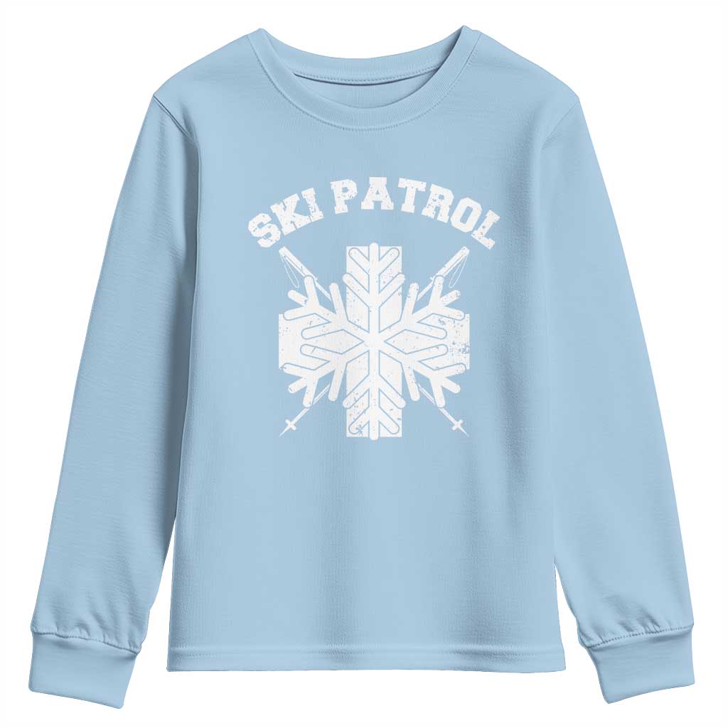 Ski Patrol Youth Sweatshirt Mountain Rescue Winter Slopes Skiing Snowboarding TS11 Light Blue Print Your Wear