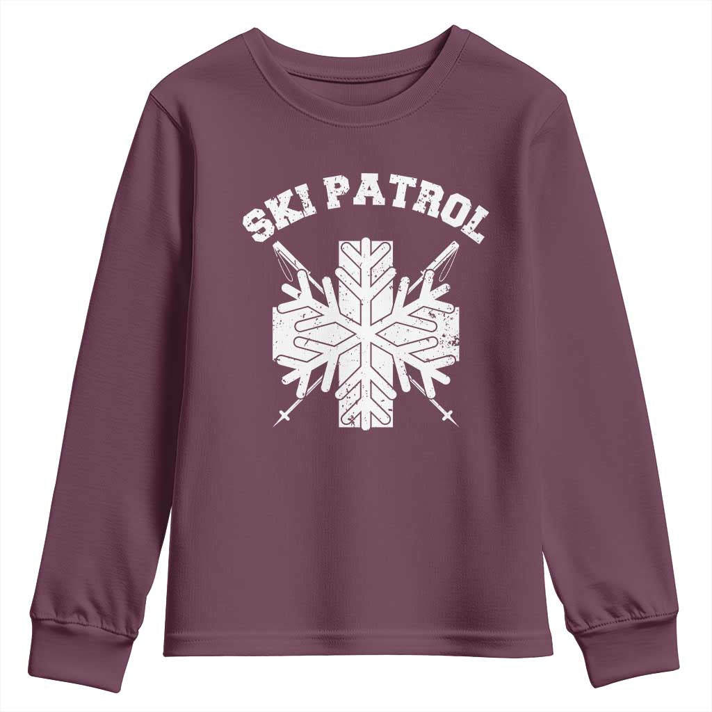 Ski Patrol Youth Sweatshirt Mountain Rescue Winter Slopes Skiing Snowboarding TS11 Maroon Print Your Wear