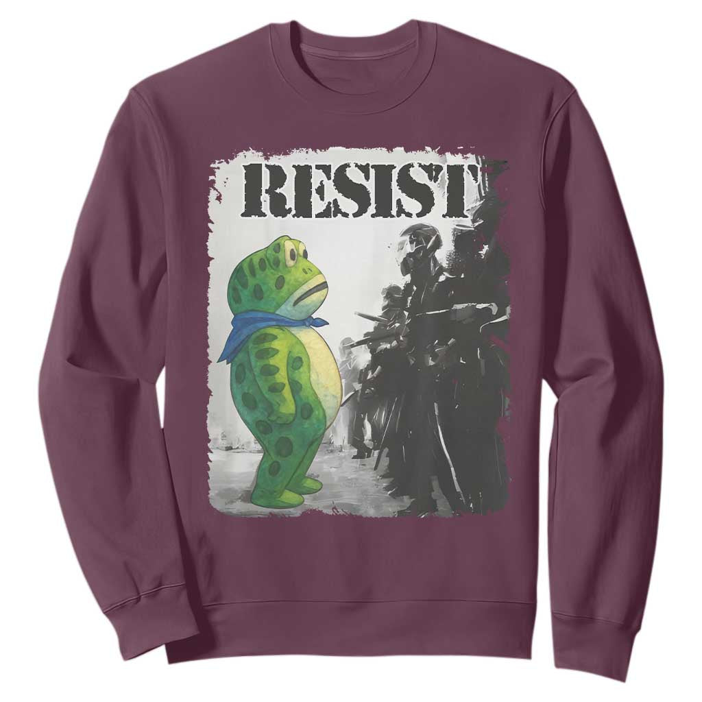 Frog Resist Sweatshirt Portland Frog Activist Protest City Art TS11 Maroon Print Your Wear