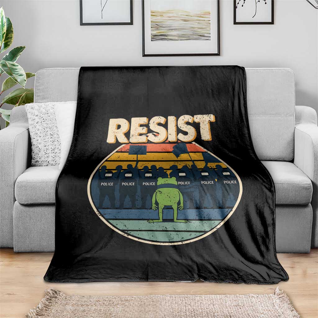 Frog Resist Throw Blanket Portland Frog Activist Protest Retro Sunset TS11 Print Your Wear