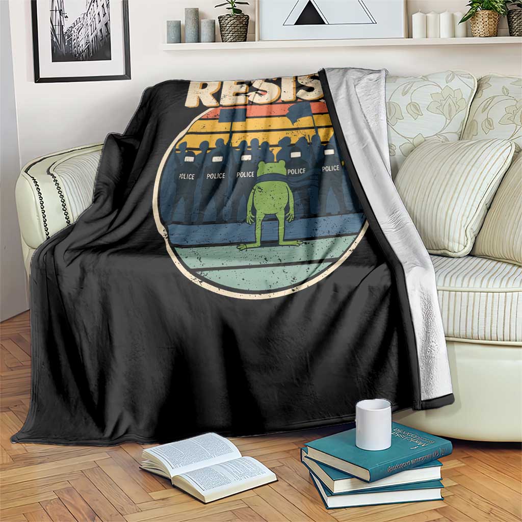 Frog Resist Throw Blanket Portland Frog Activist Protest Retro Sunset TS11 Print Your Wear