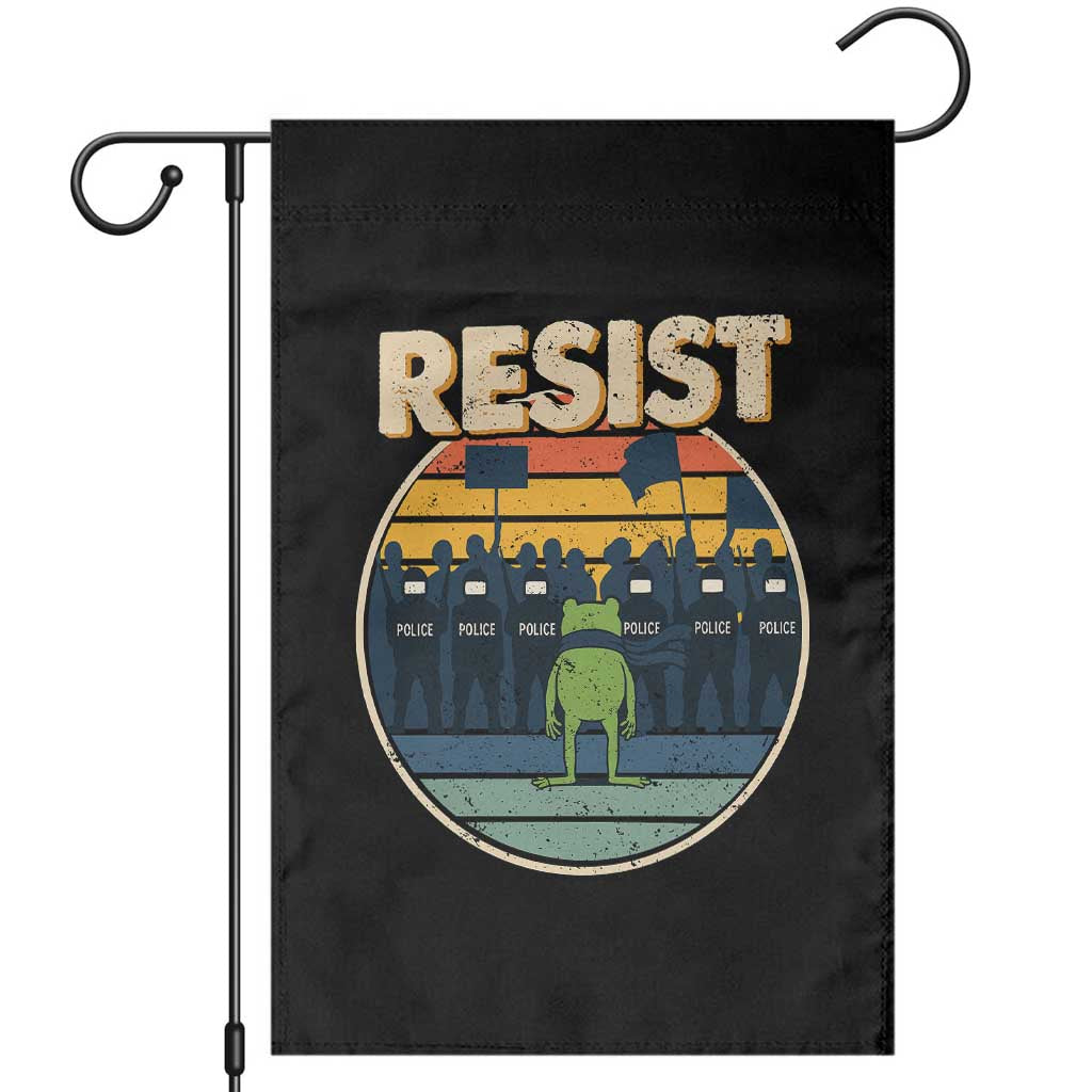 Frog Resist Garden Flag Portland Frog Activist Protest Retro Sunset TS11 Black Print Your Wear