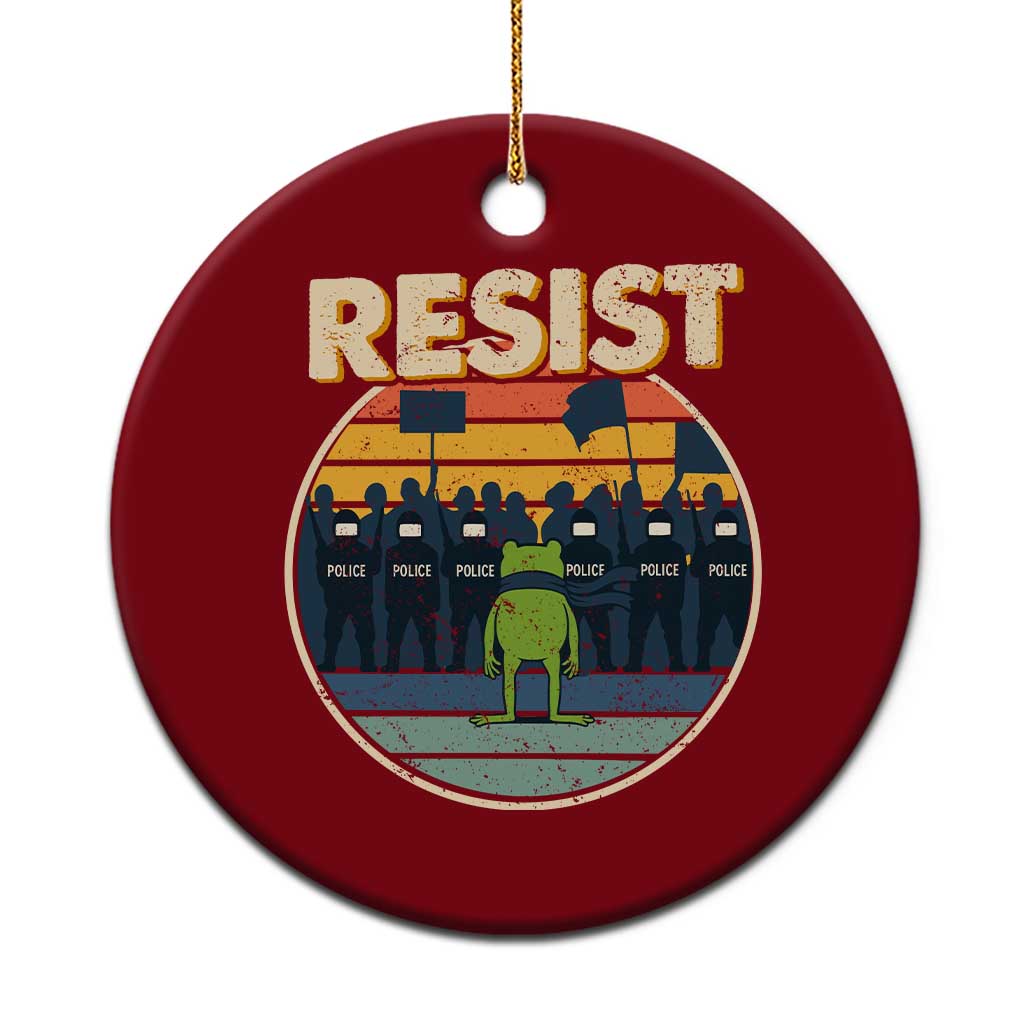 Frog Resist Ceramic Ornament Portland Frog Activist Protest Retro Sunset TS11 1pc Red Print Your Wear