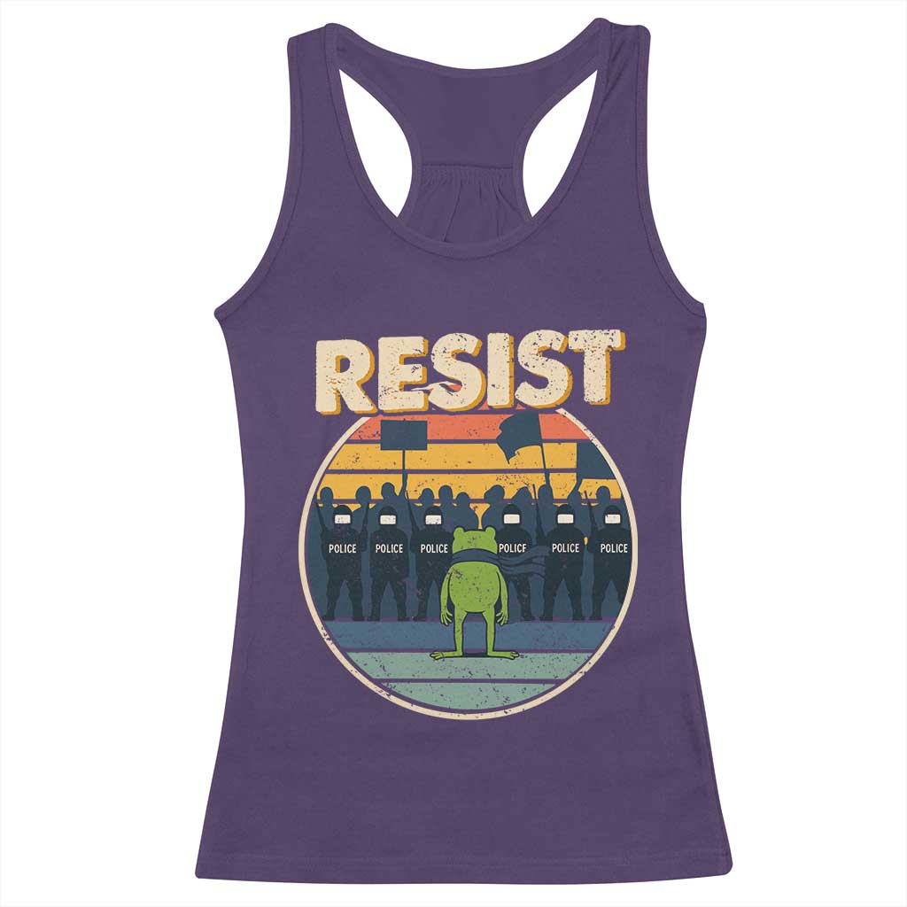 Frog Resist Racerback Tank Top Portland Frog Activist Protest Retro Sunset TS11 Purple Print Your Wear