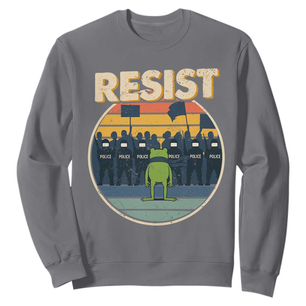 Frog Resist Sweatshirt Portland Frog Activist Protest Retro Sunset TS11 Charcoal Print Your Wear