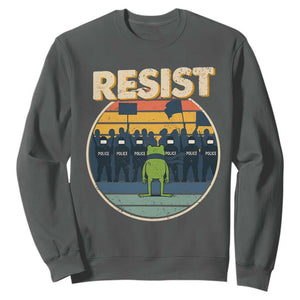 Frog Resist Sweatshirt Portland Frog Activist Protest Retro Sunset TS11 Dark Heather Print Your Wear