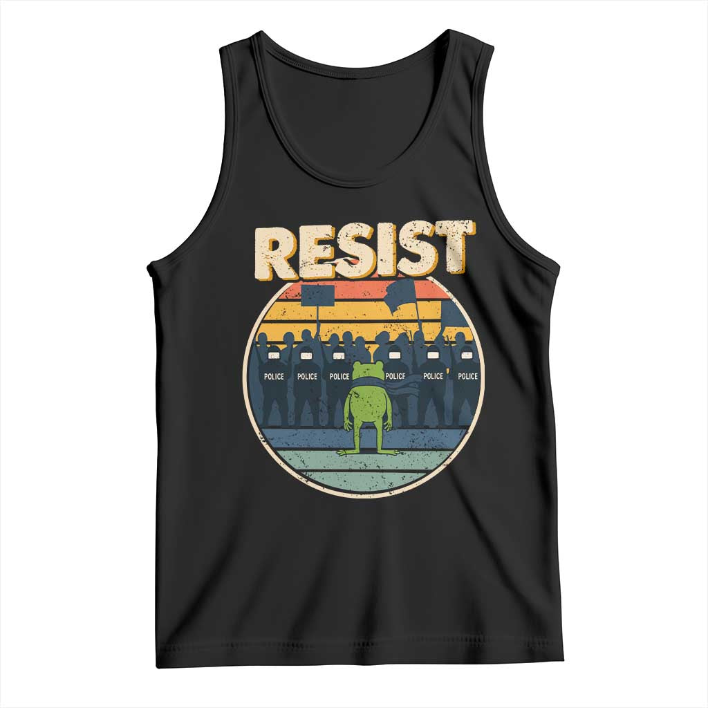 Frog Resist Tank Top Portland Frog Activist Protest Retro Sunset TS11 Black Print Your Wear