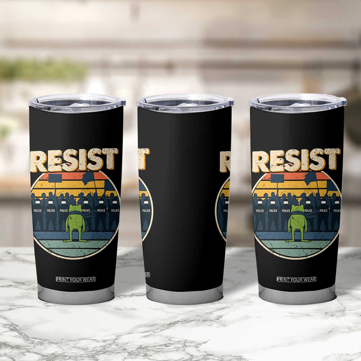 Frog Resist Tumbler Cup Portland Frog Activist Protest Retro Sunset TS11 Print Your Wear